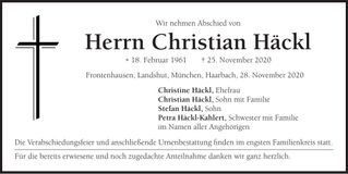 Traueranzeige Christian Häckl