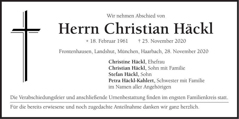 Traueranzeige Christian Häckl