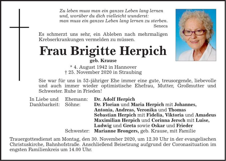 Traueranzeige Brigitte Herpich