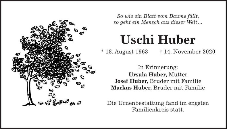 Traueranzeige Uschi Huber