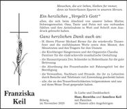 Traueranzeige Franziska Keil