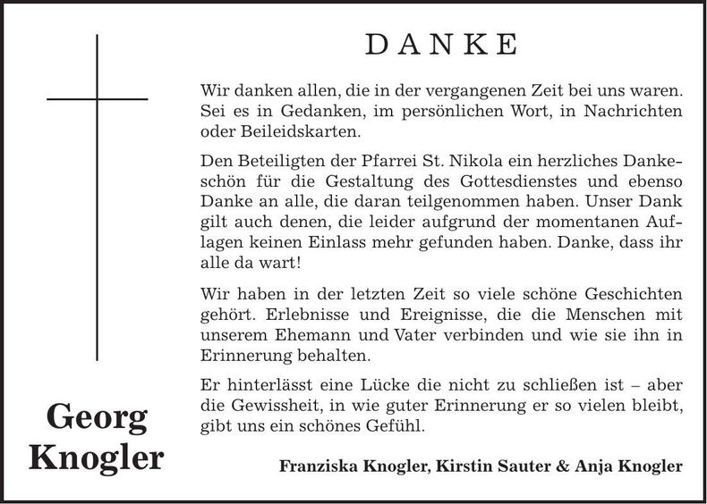 Traueranzeige Georg Knogler