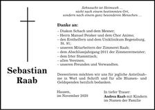 Traueranzeige Sebastian Raab