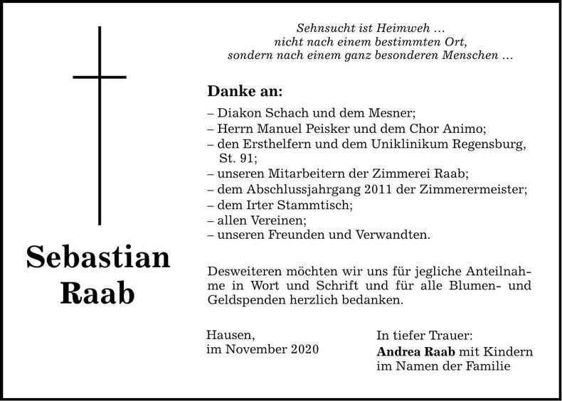 Traueranzeige Sebastian Raab