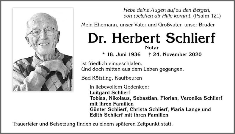 Traueranzeige Herbert Dr. Schlierf