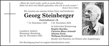 Traueranzeige Georg Steinberger