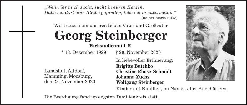 Traueranzeige Georg Steinberger