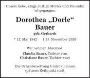 Traueranzeige Dorothea Bauer