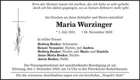 Traueranzeige Maria Wurzinger