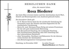 Traueranzeige Rosa Biederer