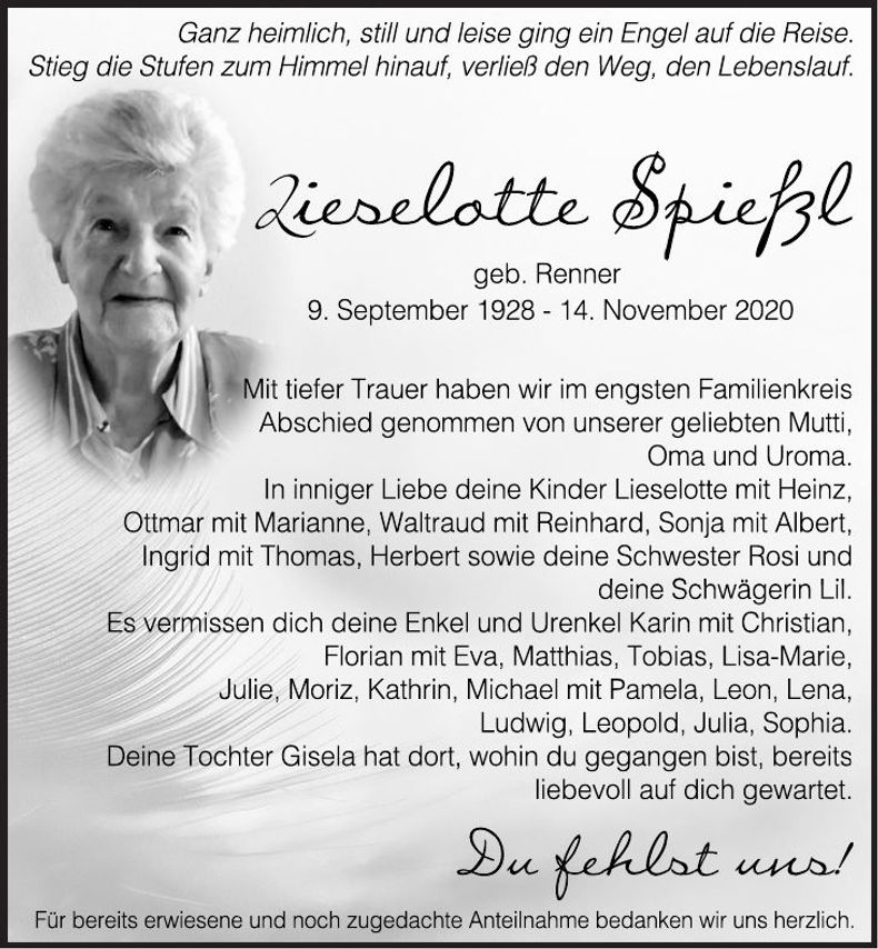 Traueranzeige Lieselotte Spießl