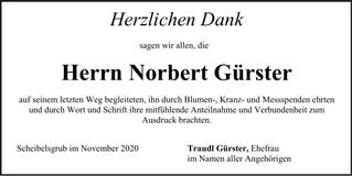 Traueranzeige Norbert Gürster