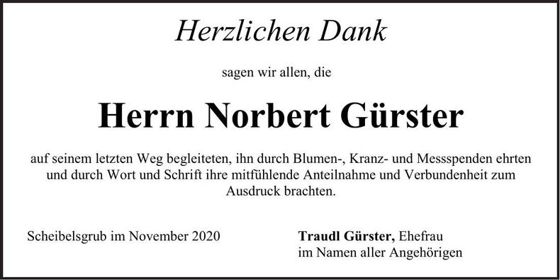 Traueranzeige Norbert Gürster
