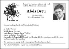 Traueranzeige Alois Breu