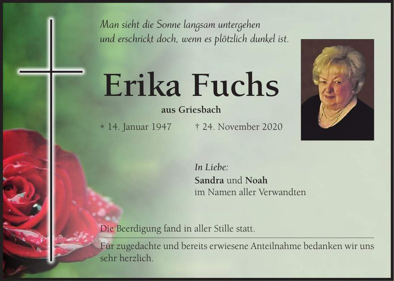 Traueranzeige Erika Fuchs