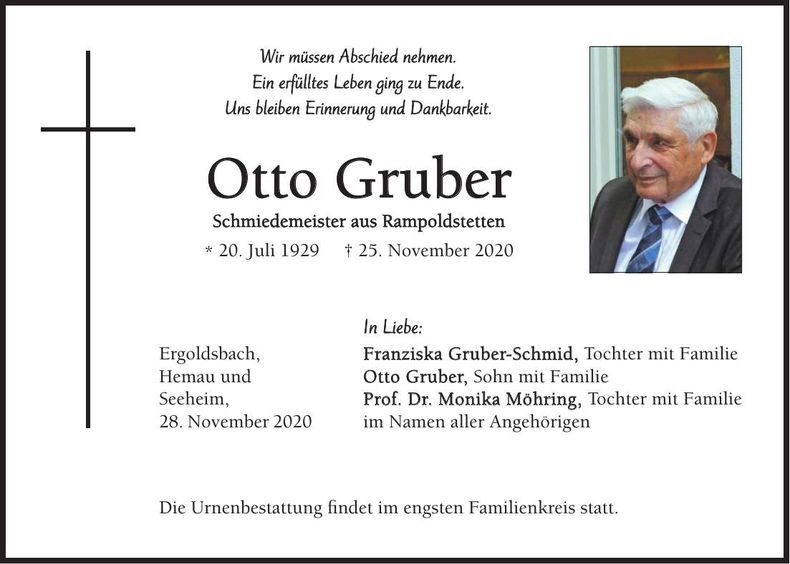 Traueranzeige Otto Gruber