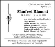 Traueranzeige Manfred Klammt