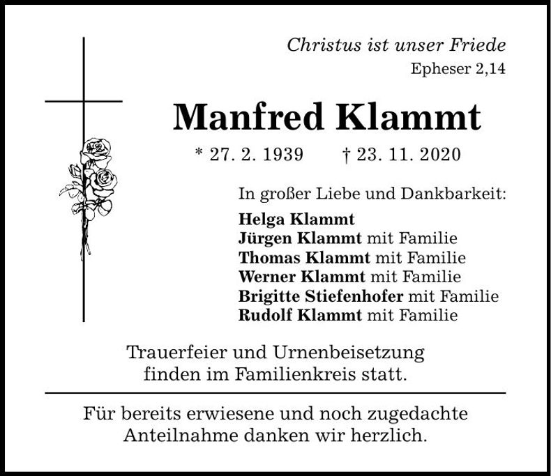 Traueranzeige Manfred Klammt