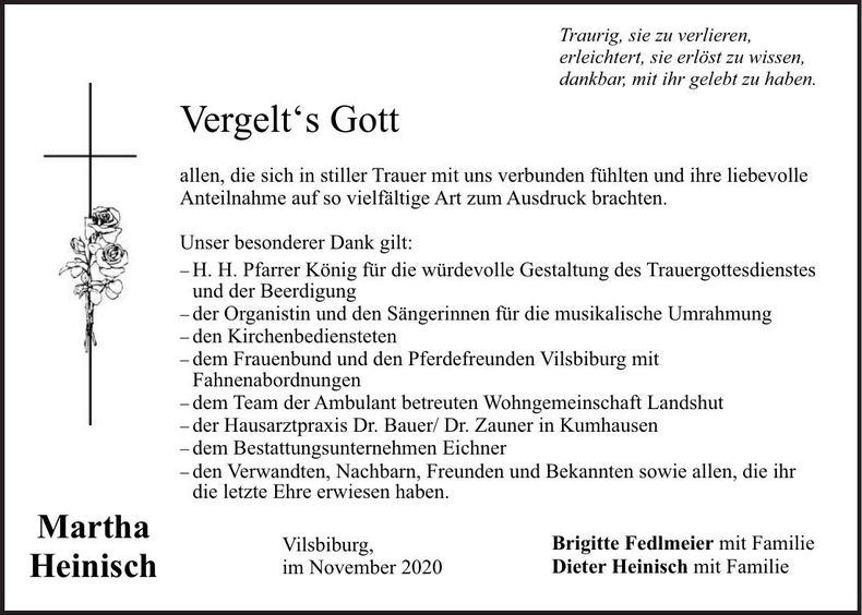 Traueranzeige Martha Heinisch