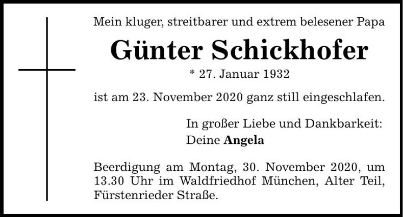 Traueranzeige Günter Schickhofer
