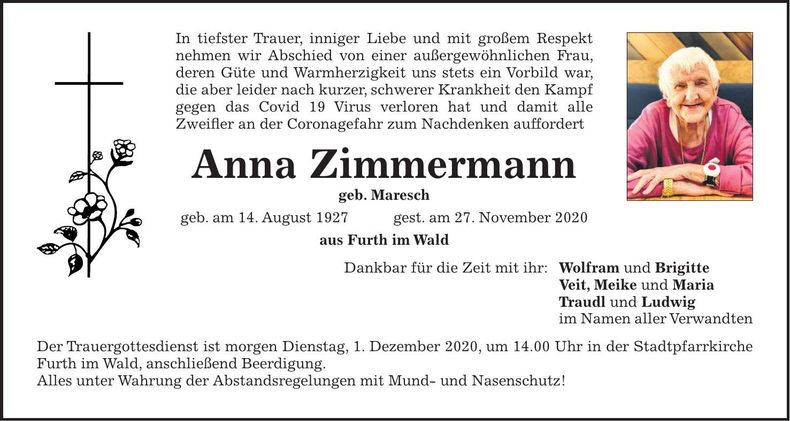 Traueranzeige Anna Zimmermann