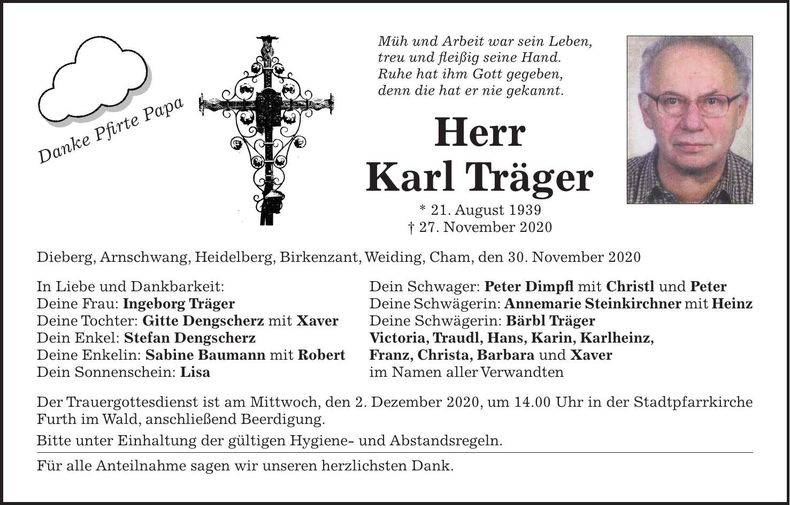 Traueranzeige Karl Träger