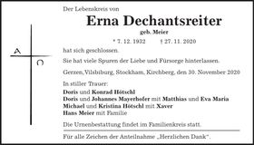 Traueranzeige Erna Dechantsreiter