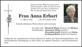 Traueranzeige Anna Erhart