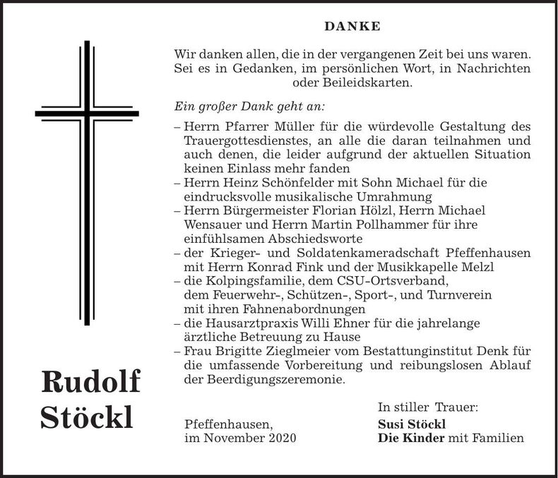 Traueranzeige Rudolf Stöckl