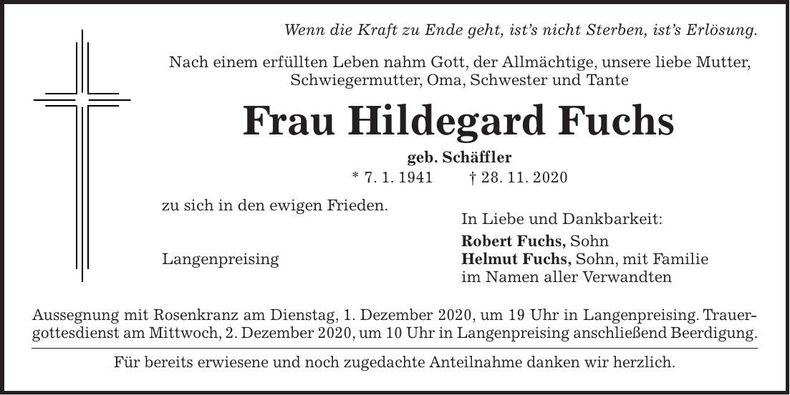 Traueranzeige Hildegard Fuchs