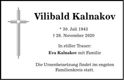 Traueranzeige Vilibald Kalnakov