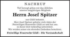 Traueranzeige Josef Spitzer