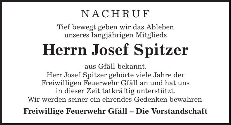 Traueranzeige Josef Spitzer