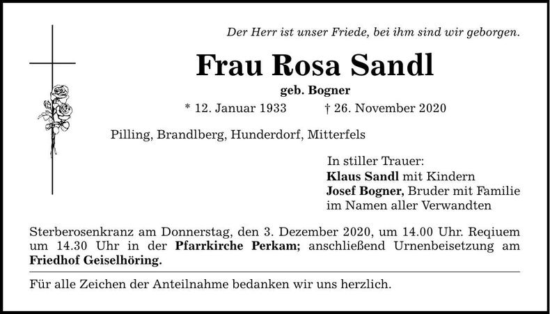 Traueranzeige Rosa Sandl