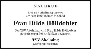 Traueranzeige Hilde Hölldobler