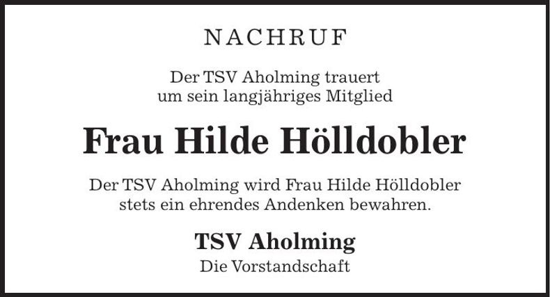 Traueranzeige Hilde Hölldobler