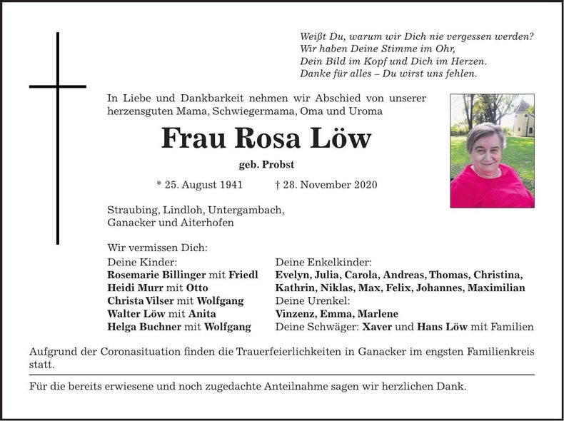 Traueranzeige Rosa Löw