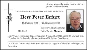 Traueranzeige Peter Erfurt