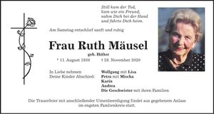 Traueranzeige Ruth Mäusel