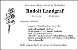 Traueranzeige Rudolf Landgraf