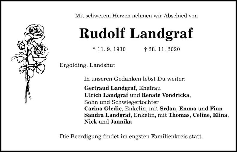 Traueranzeige Rudolf Landgraf