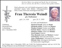 Traueranzeige Theresia Weindl