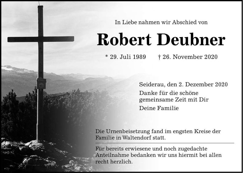 Traueranzeige Robert Deubner