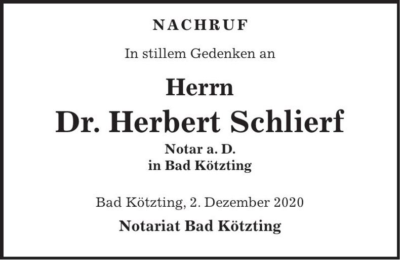 Traueranzeige Herbert Dr. Schlierf