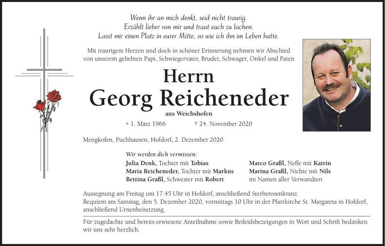 Traueranzeige Georg Reicheneder