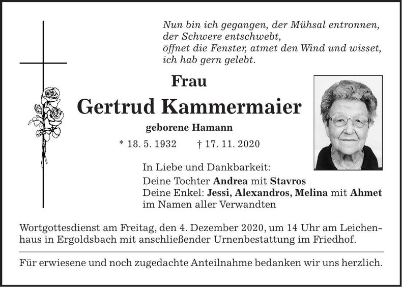 Traueranzeige Gertrud Kammermaier