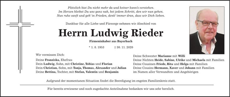 Traueranzeige Ludwig Rieder
