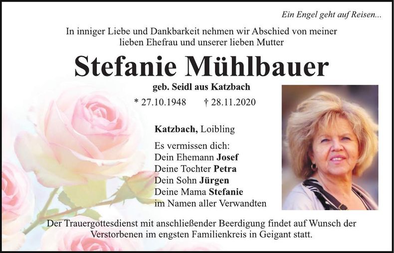 Traueranzeige Stefanie Mühlbauer