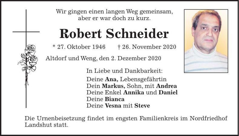 Traueranzeige Robert Schneider