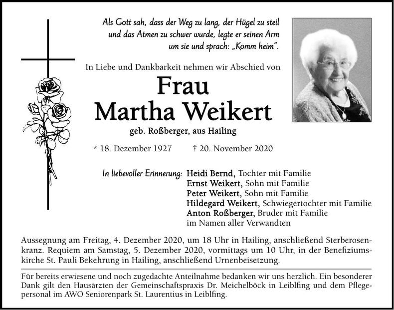 Traueranzeige Martha Weikert